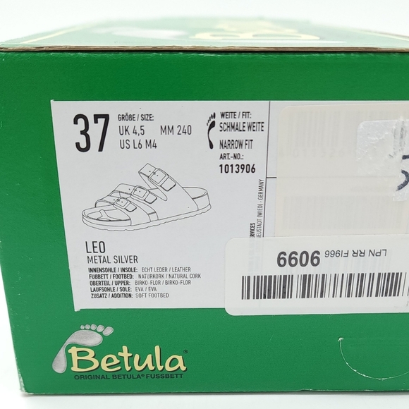 Betula Birkenstock Leo Silver Soft Footbed Narrow Fit Sandal Women's Size 6 - Picture 2 of 12
